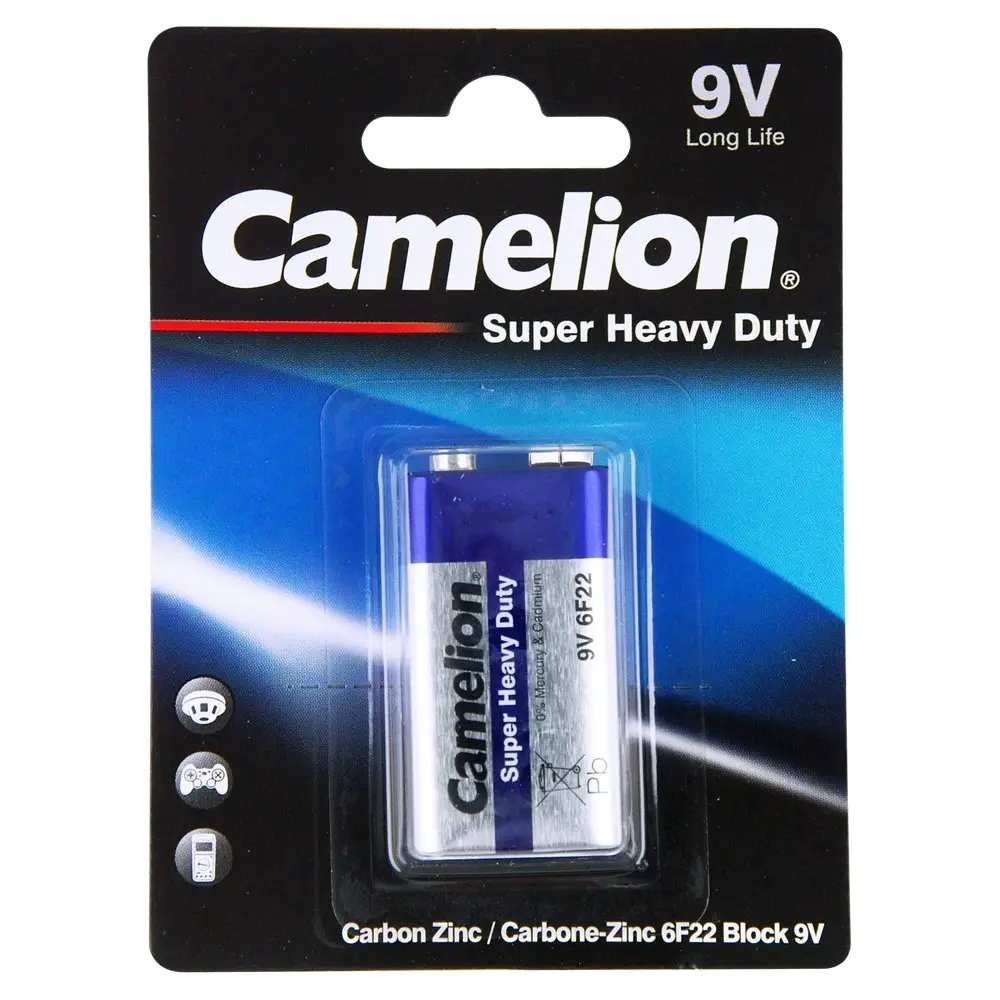 6x Camelion Super Heavy Duty 9V 6F22 Block 9V Battery Carbon Zinc Batteries