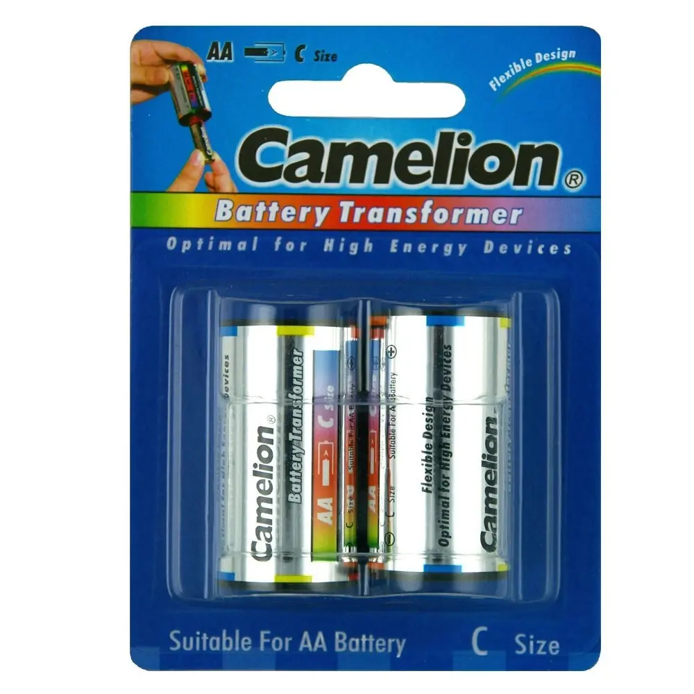 3x Camelion C Size Adaptor/Battery Transformer Optimal Adapter for AA Batteries