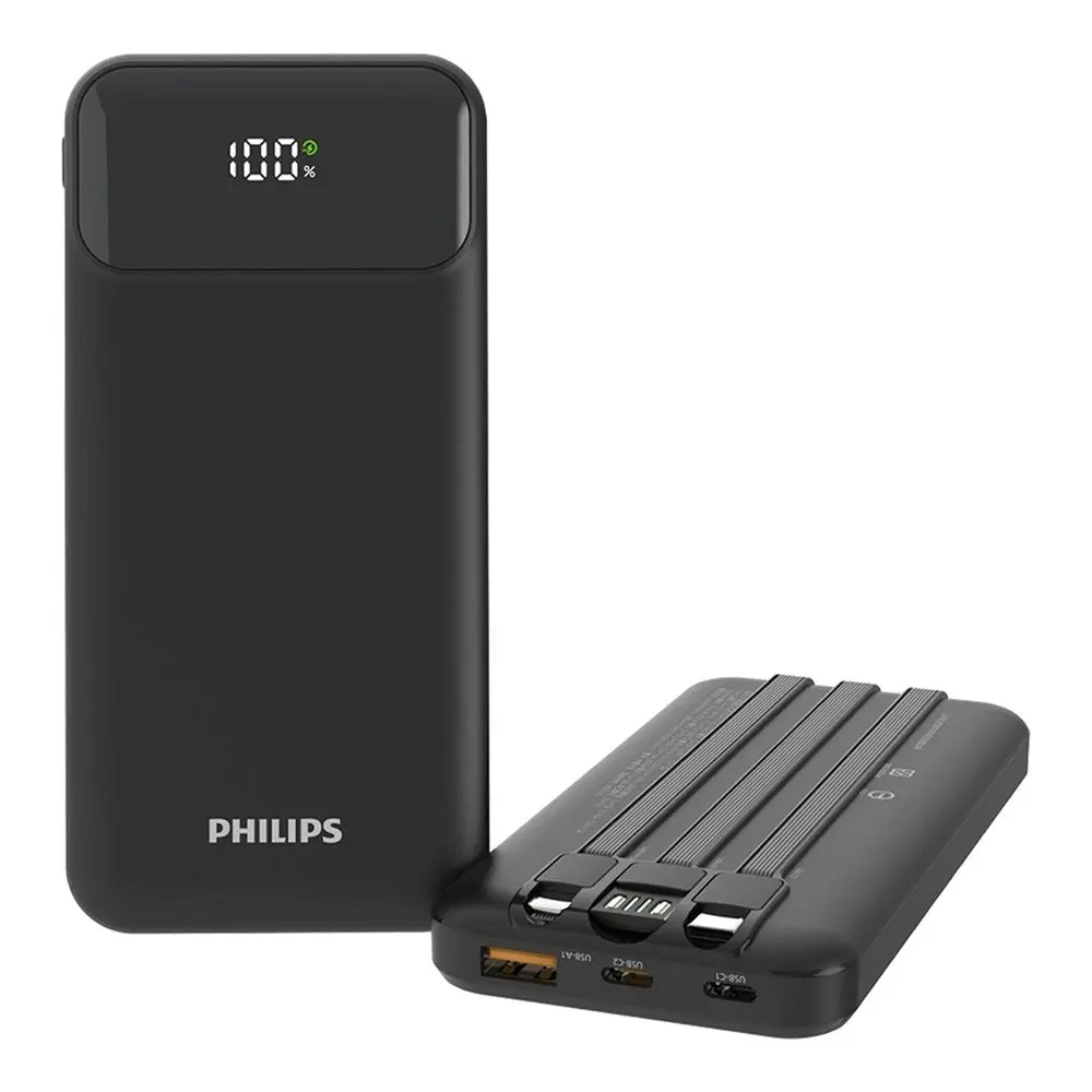 Philips 10000mAh Portable PowerBank With Three Charging Cables - Black