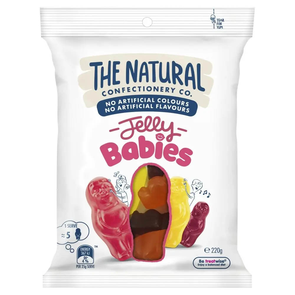 18pc The Natural Confectionery Co. Jelly Babies 220g Gummy Lollies Candy