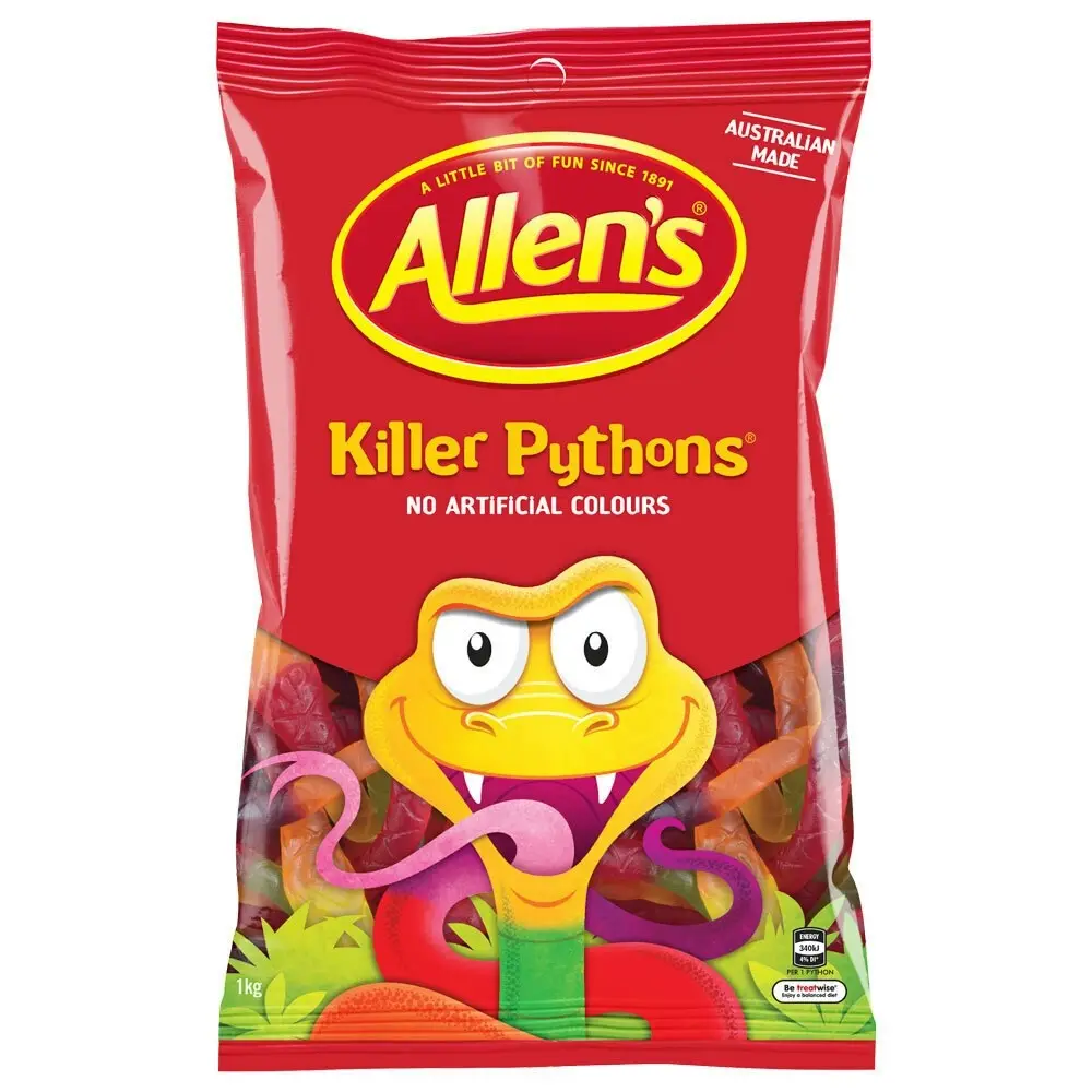 2x Allen's 1kg Killer Pythons/Snakes Fruit Flavoured Chewy Sweets/Candy Snack