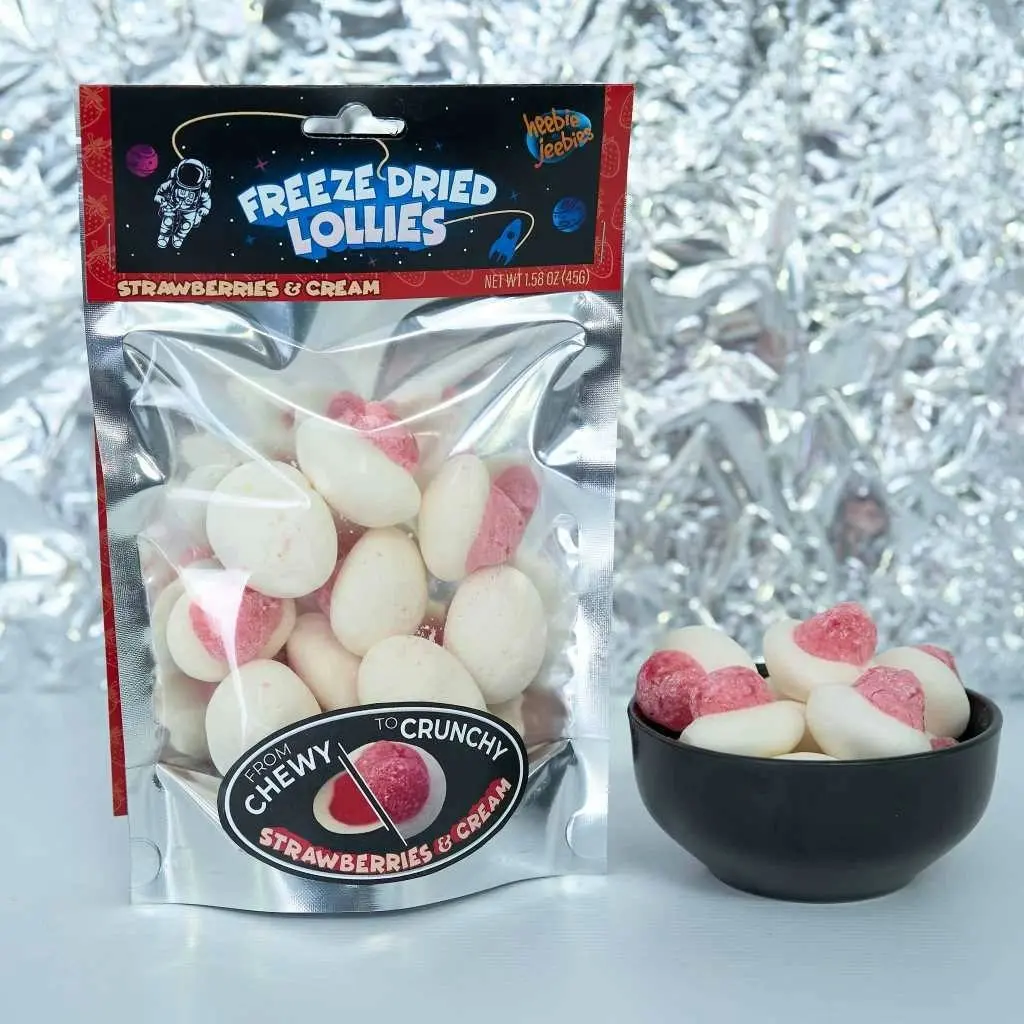 2x Heebie Jeebies 45g Freeze Dried Lollies Candy Strwberry & Cream Confectionery