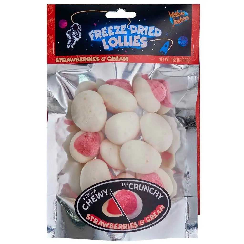 2x Heebie Jeebies 45g Freeze Dried Lollies Candy Strwberry & Cream Confectionery