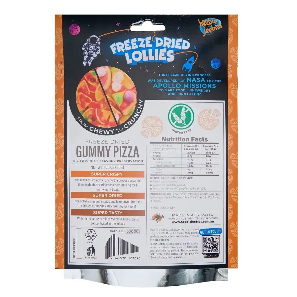 2x Heebie Jeebies 30g Freeze Dried Lollies Gummy Pizza Candy Sweet Confectionery