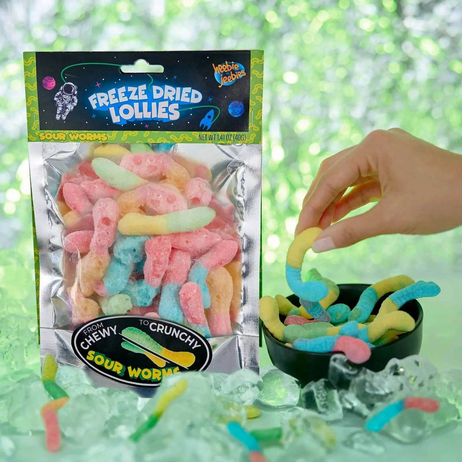 2x Heebie Jeebies 40g Sour Worms Freeze Dried Lollies Candy Sweets Confectionery