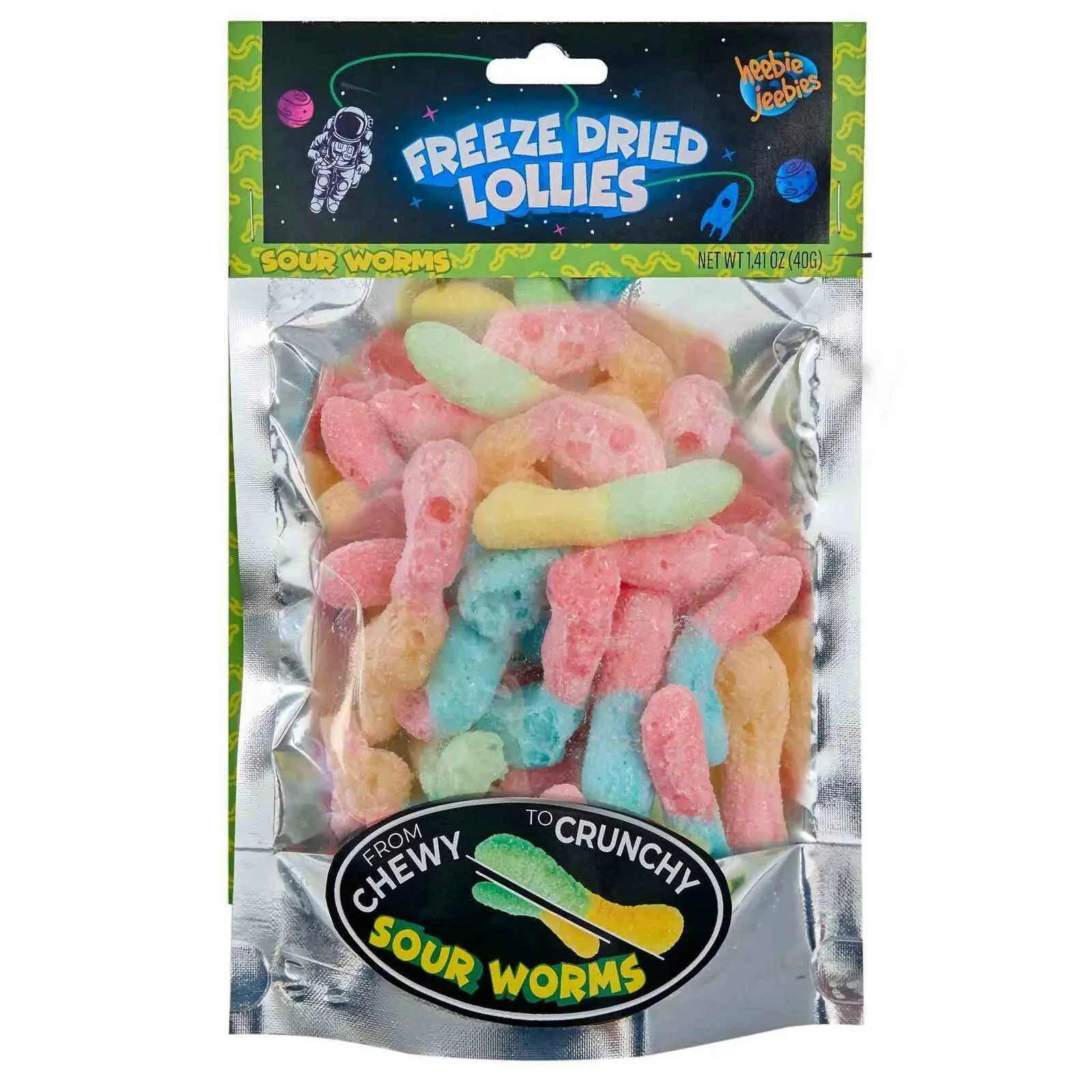 2x Heebie Jeebies 40g Sour Worms Freeze Dried Lollies Candy Sweets Confectionery