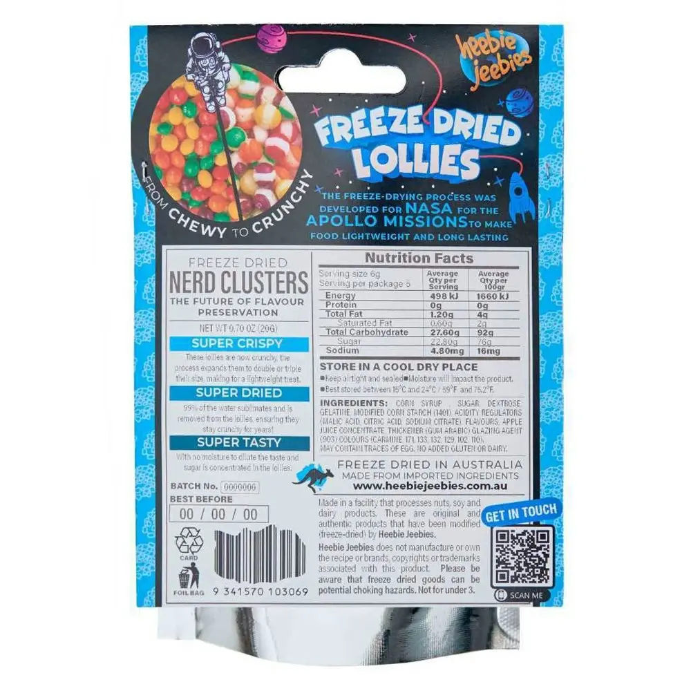 4x Heebie Jeebies 20g Freeze Dried Nerds Gummy Clusters Confectionery Mini Pack