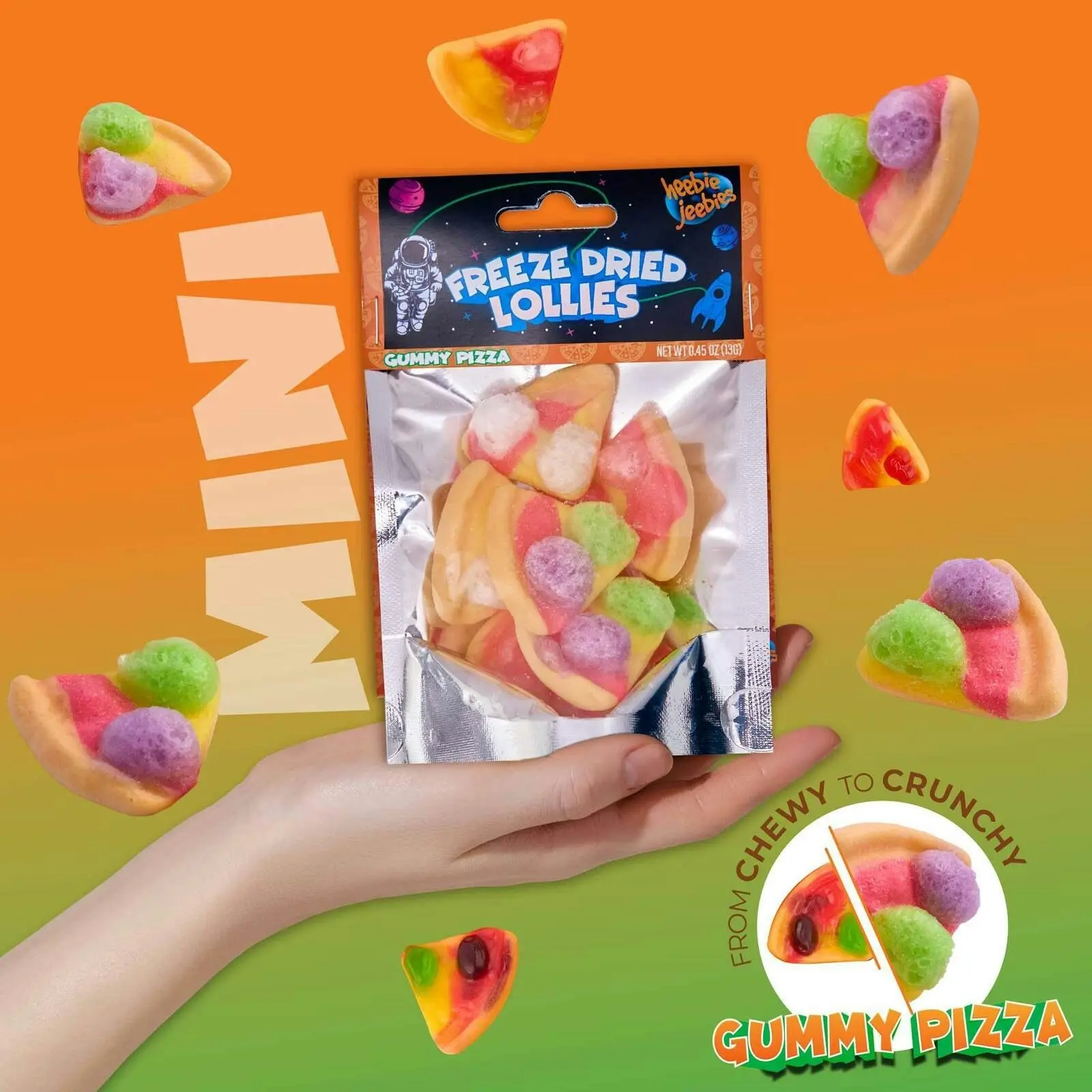 4x Heebie Jeebies 13g Gummy Pizza Freeze Dried Lollies Candy Sweet Confectionery