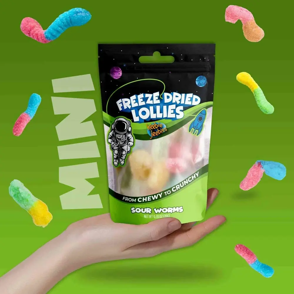 4x Heebie Jeebies 20g Mini Sour Worms Freeze Dried Lollies Candy Confectionery