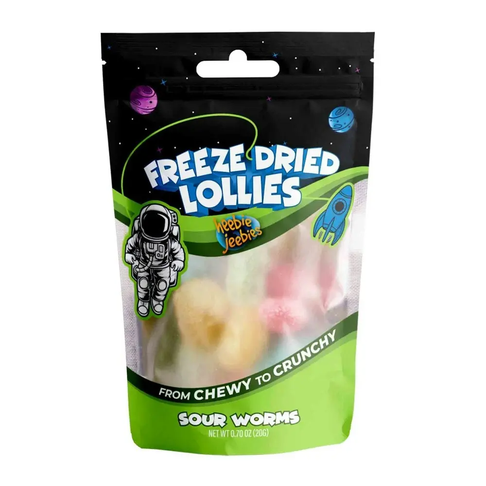 4x Heebie Jeebies 20g Mini Sour Worms Freeze Dried Lollies Candy Confectionery