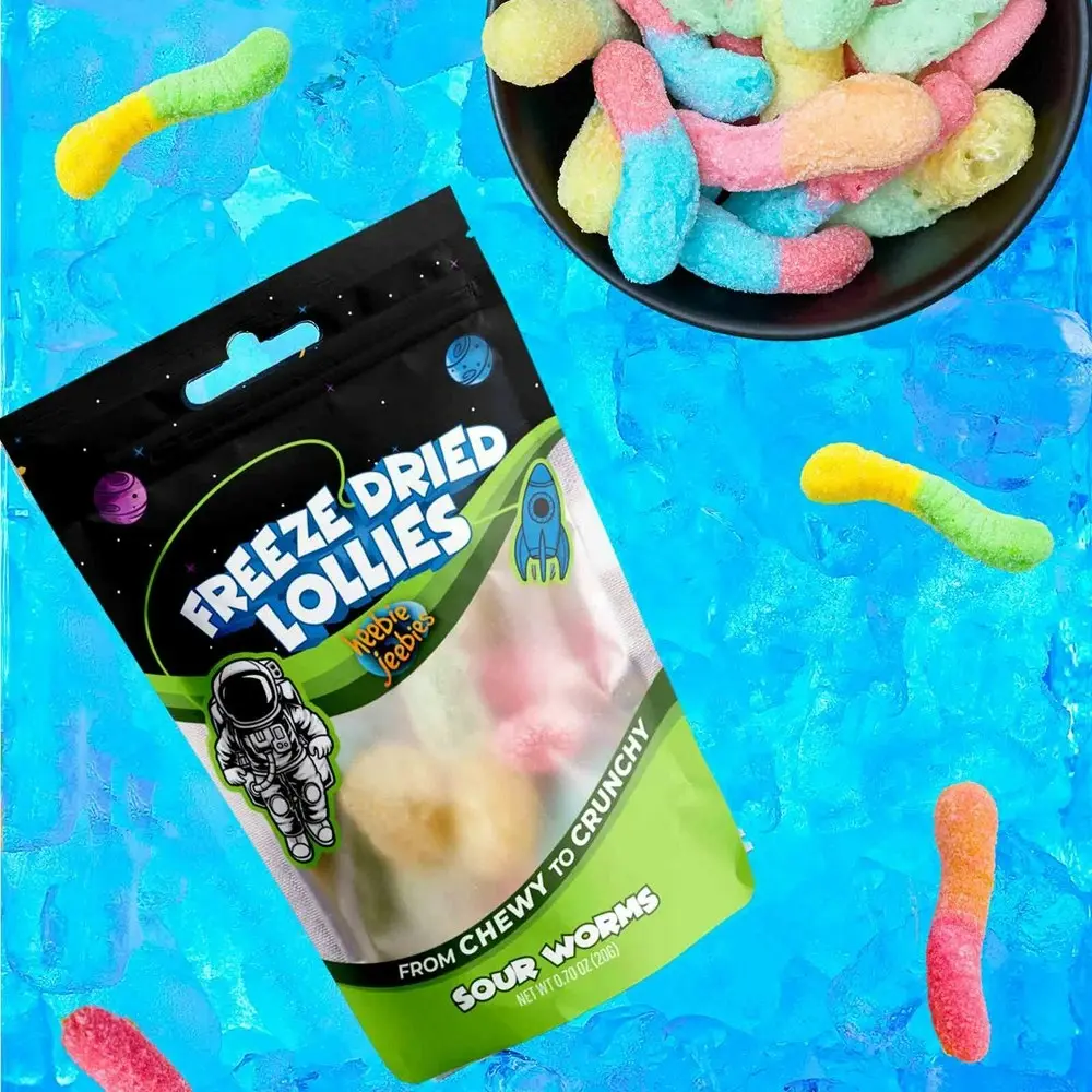 4x Heebie Jeebies 20g Mini Sour Worms Freeze Dried Lollies Candy Confectionery