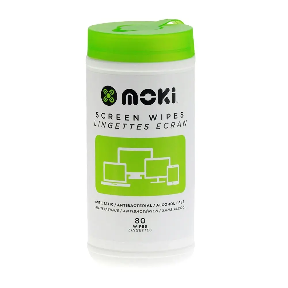 2x 80pc Moki Antistatic/Anti-Bacterial/Alcohol Free Laptop/Computer Screen Wipes