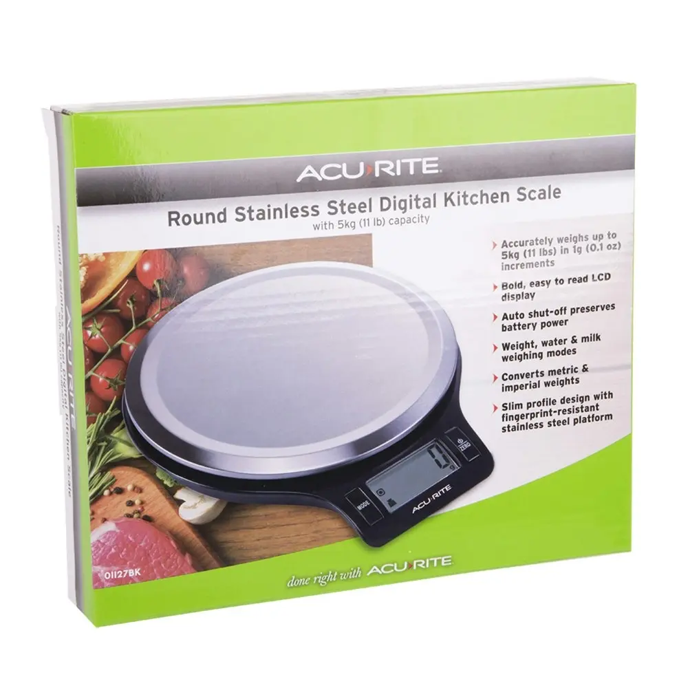 2x AcuRite Round Stainless Steel Digital Kitchen Scale Instrument 1g/5kg Black