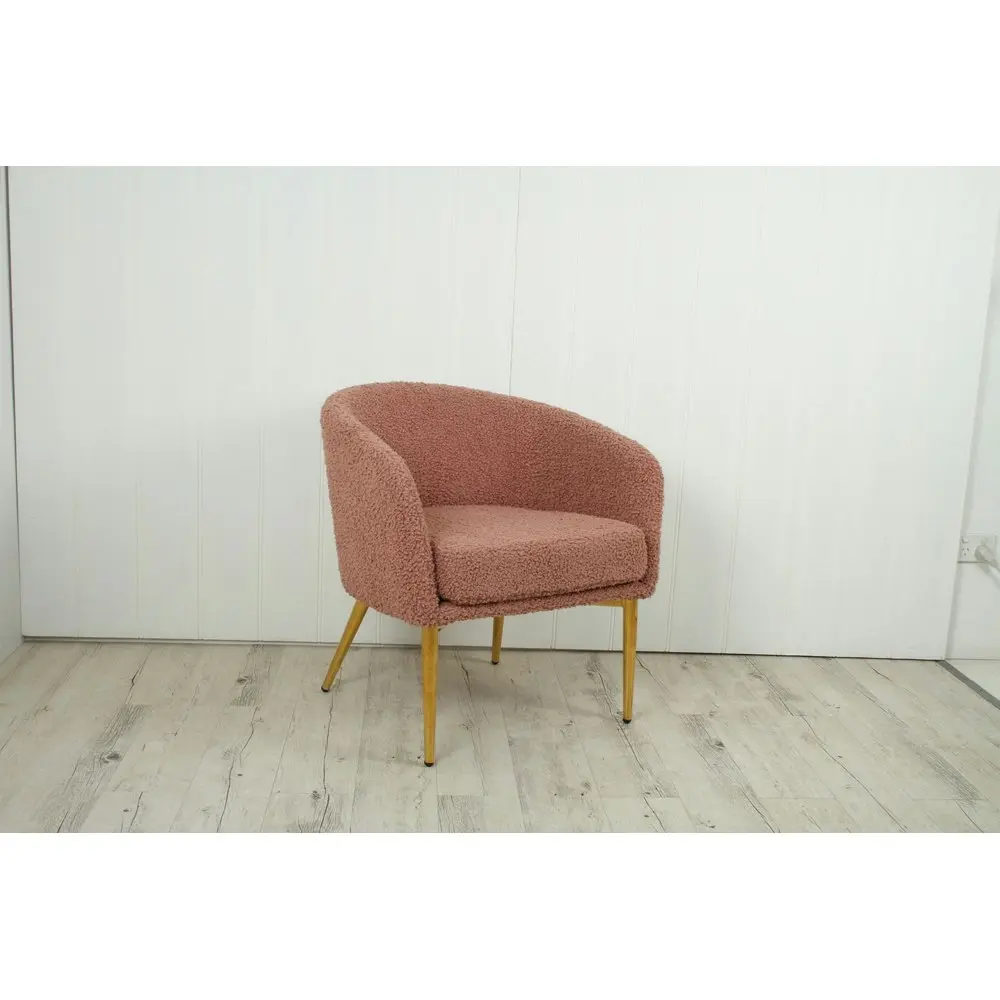 Maine & Crawford June Faux Sherpa 70cm Occasional Chair w/ Metal Legs Dusty Pink