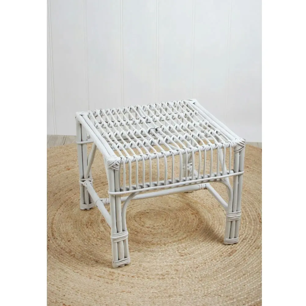 Maine & Crawford Heeli Cane 38cm Side Table/Foot Stool Home Furniture White