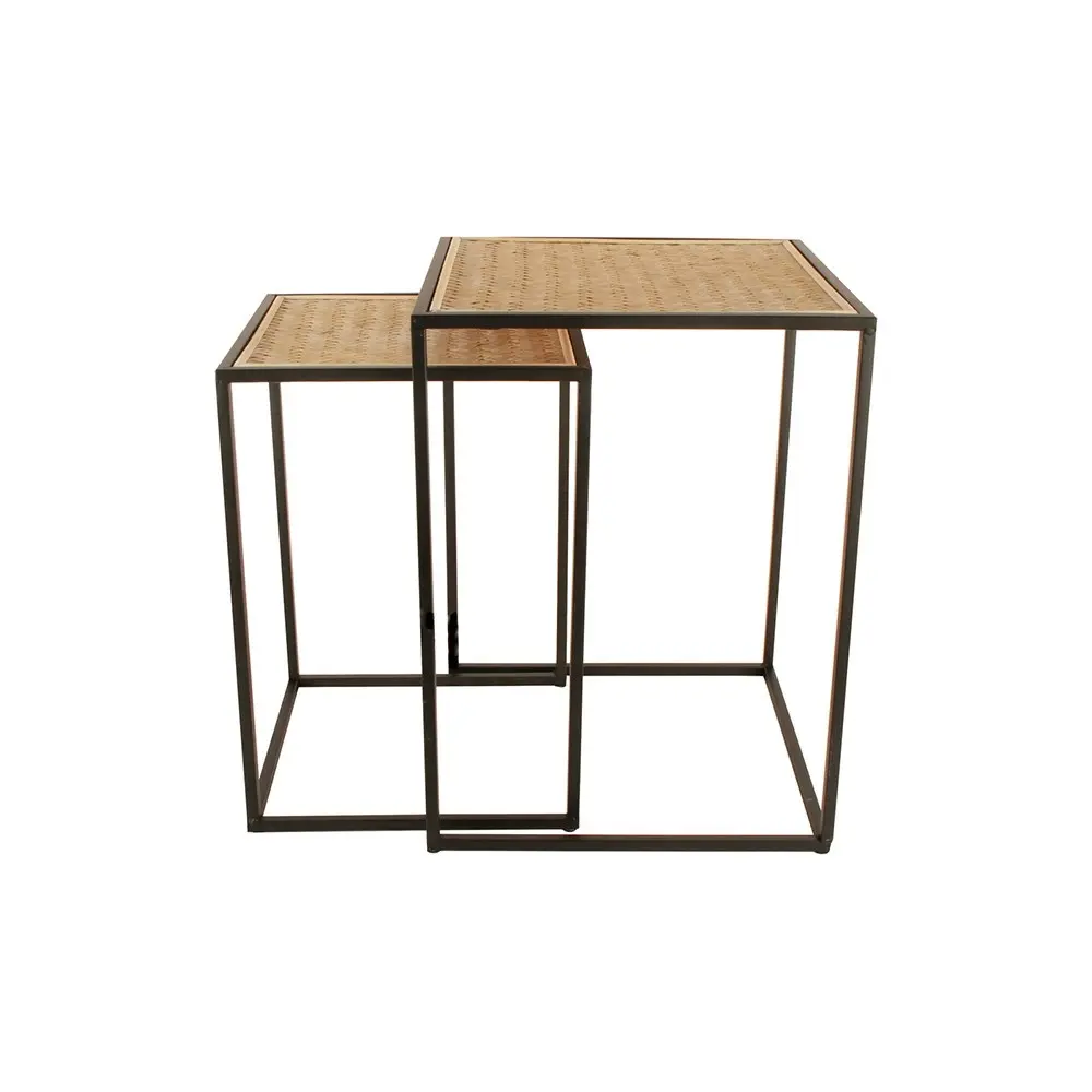 2pc Maine & Crawford Hendrix 50/57cm Rattan Side Table Furniture Matte Black