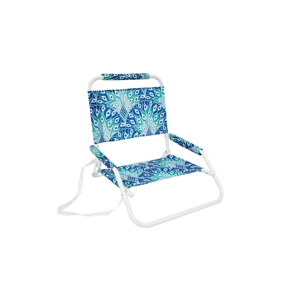 2x Good Vibes Beach Chair Foldable 60x58x50cm w/Wht Frame Peacock Paradise Print