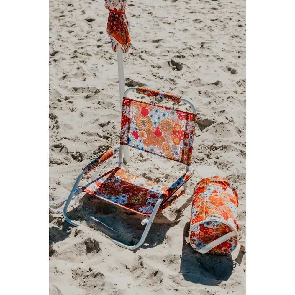 2x Good Vibes Beach Chair Foldable w/White Frame Retro Summer Print 60x58x50cm