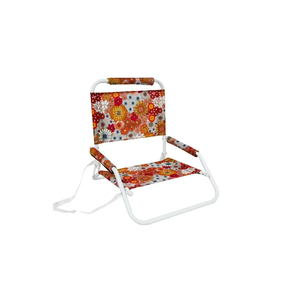 2x Good Vibes Beach Chair Foldable w/White Frame Retro Summer Print 60x58x50cm