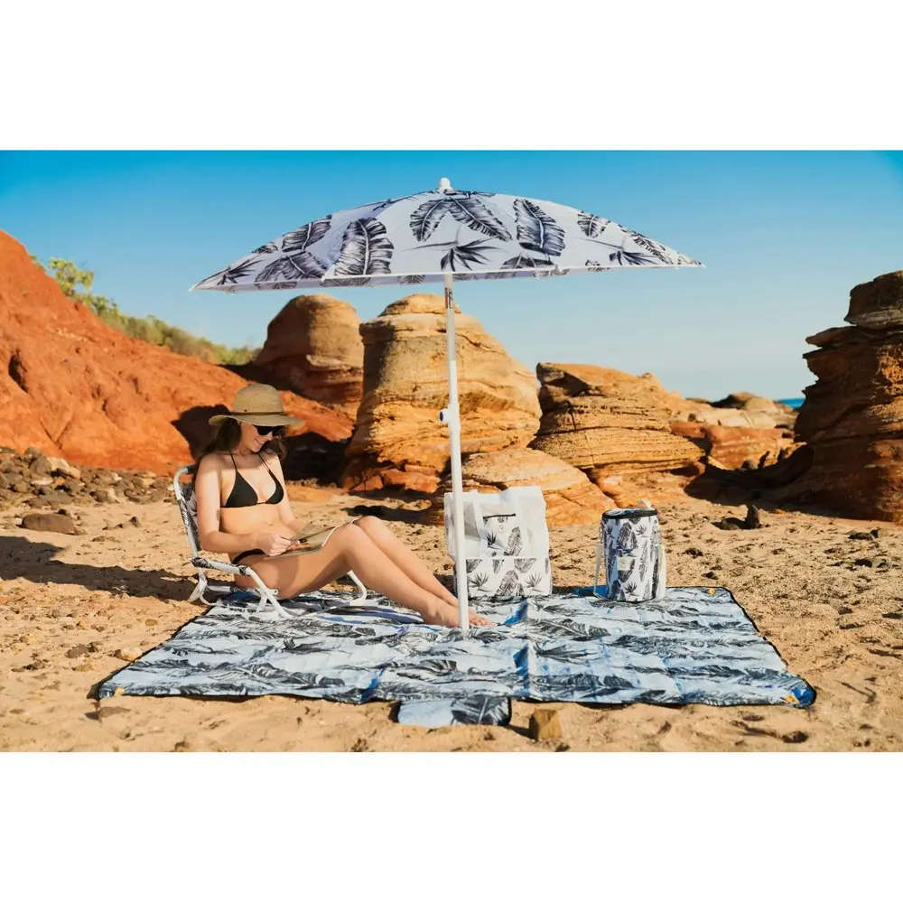 2x Good Vibes Beach Chair Foldable W White Frame Sorrento Palm Print 60x58x50cm