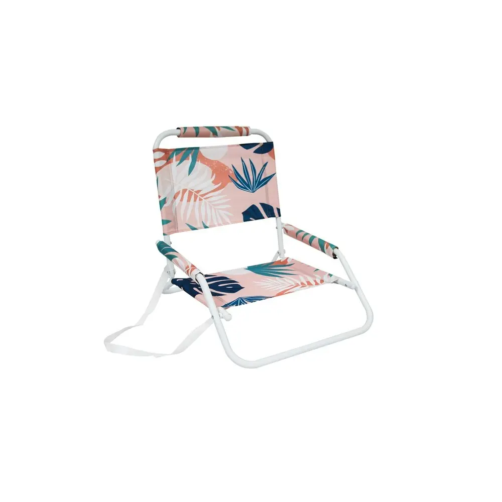 2x Good Vibes Beach Chair Foldable w/White Frame Blush Palm Print 60x58x50cm