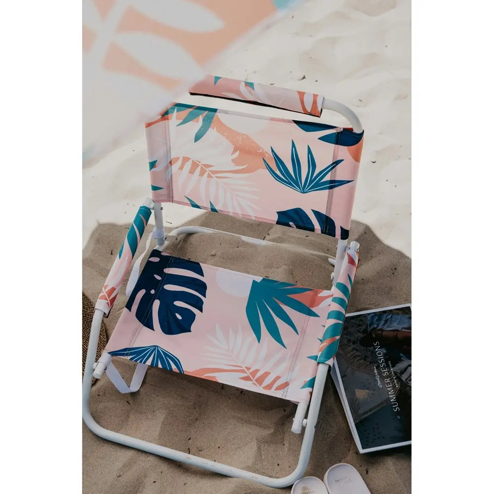 2x Good Vibes Beach Chair Foldable w/White Frame Blush Palm Print 60x58x50cm