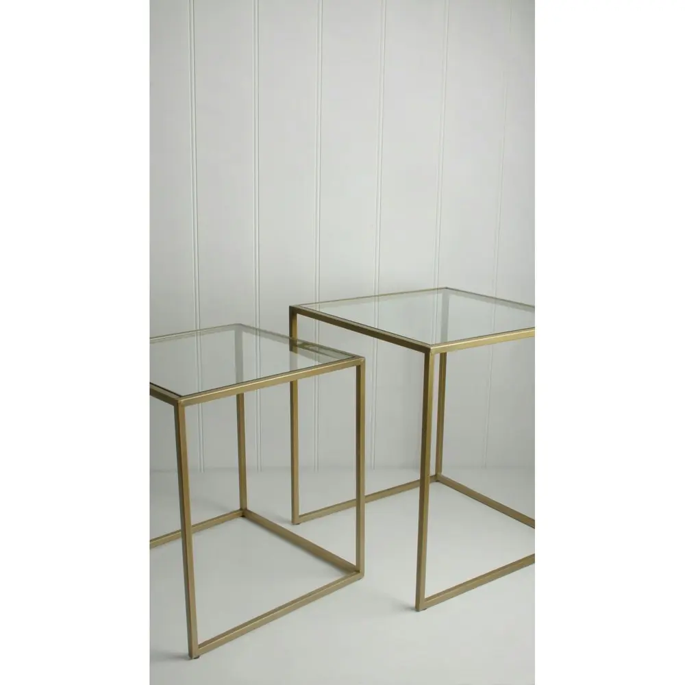 2pc Maine & Crawford Carter Minimal Metal Side Table Set Home Furniture Gold