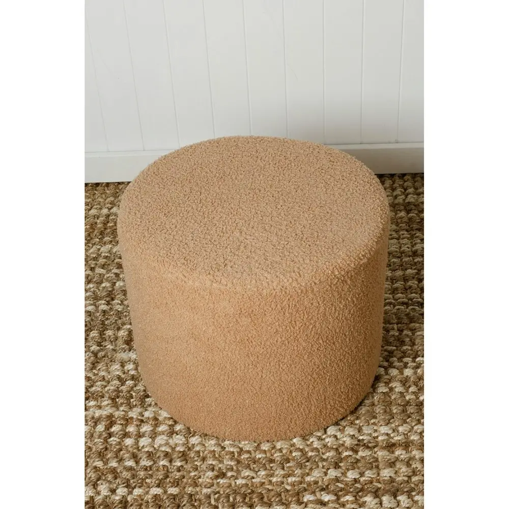 Maine & Crawford Talia 52cm Round Teddy Plush Foot Stool Pouf Seat Chair Beige