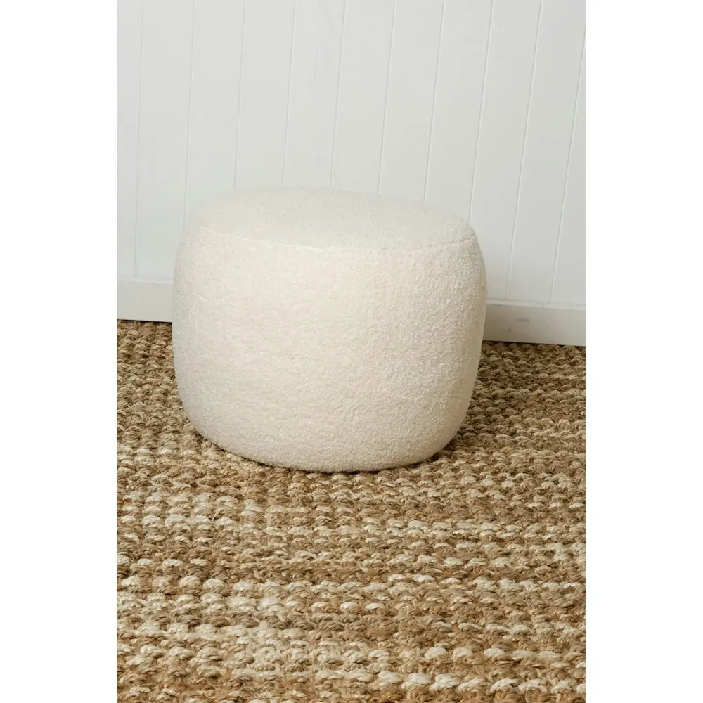 Maine & Crawford Talia 50cm Round Teddy Plush Foot Stool Pouf Seat Chair Beige