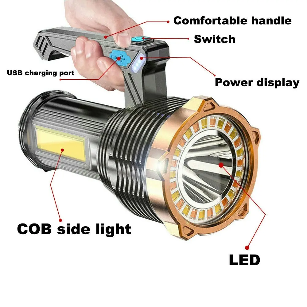 Most Powerful 1200000Lm Led Flashlight Super Bright Torch Lamp Usb Rechargeable