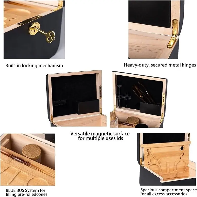 Wooden Storage Chest With Movable Tray Lockable Stash Box Rolling Gift - One Size