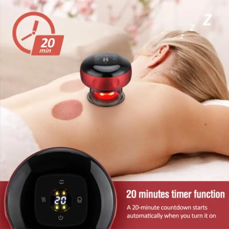 12 Levels Electric Cupping Therapy Smart Scraping Massager Red Light Heating Body Slimming - Blue