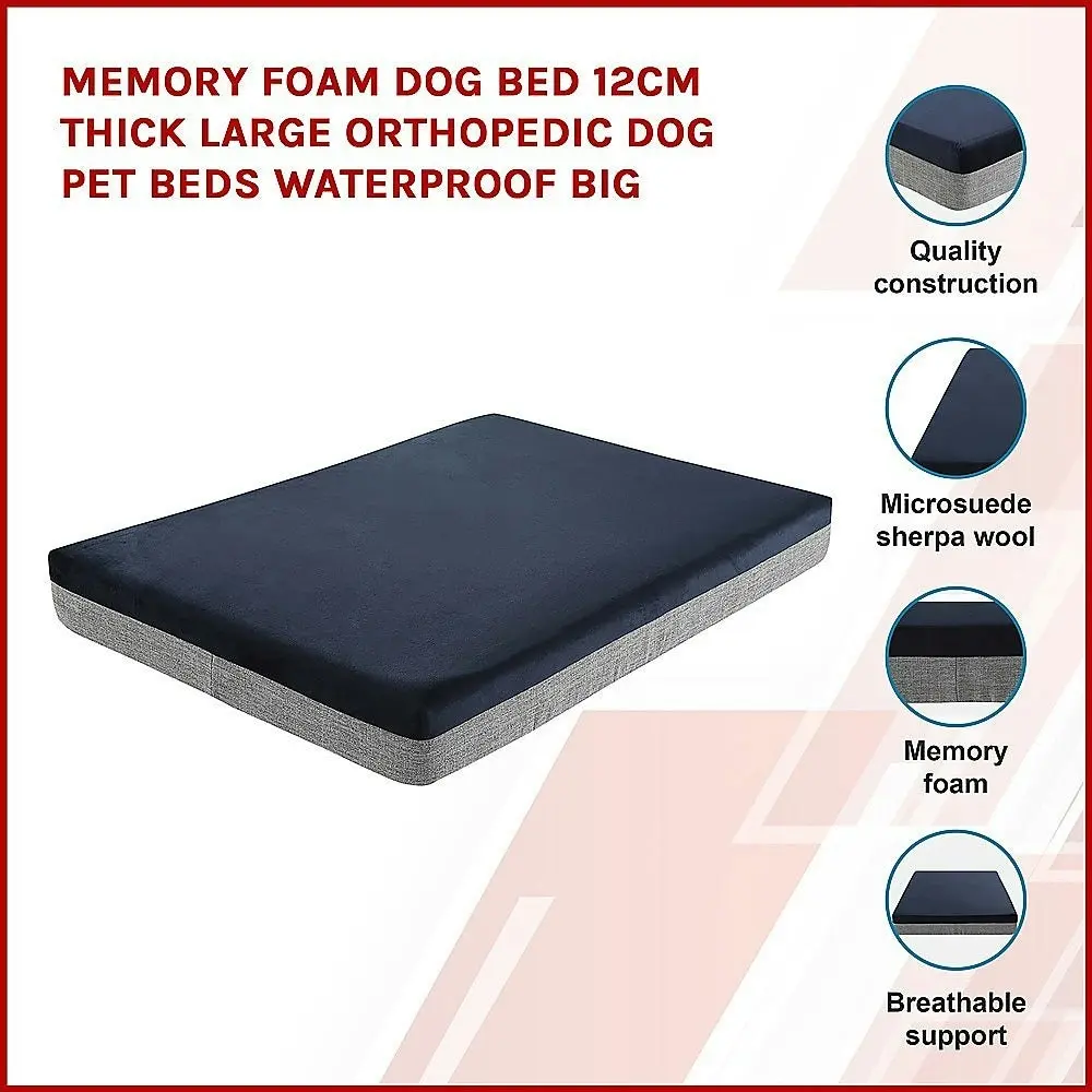 Memory Foam Dog Bed 12Cm Thick Large Orthopedic Pet Beds Waterproof Big - One Size