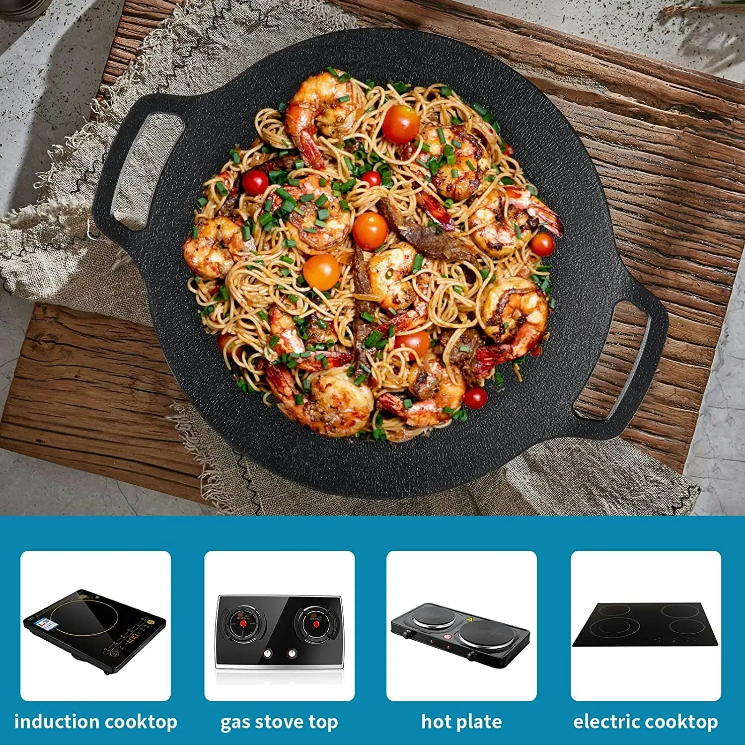 Korean Grill Pan Nonstick 6 Layer 40Cm Round Bbq Griddle Indoor Or Outdoor Cooking - One Size