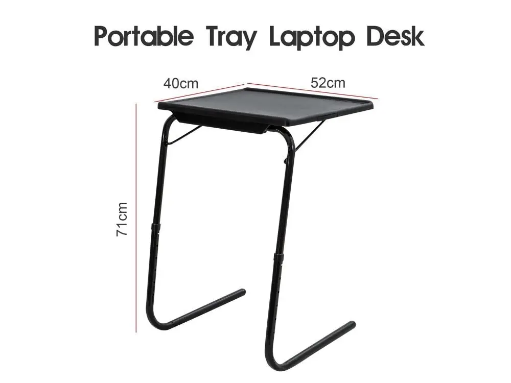 Foldable Table Adjustable Tray Laptop Desk With Removable Cup Holder-Black - One Size