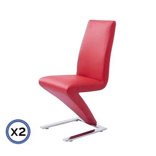 2X Z Shape Red Leatherette Dining Chairs With Stainless Base - Set Of 1