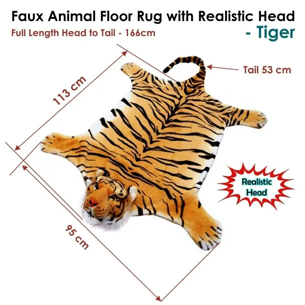 Faux Animal Floor Rug With Realistic Head Wild Tiger