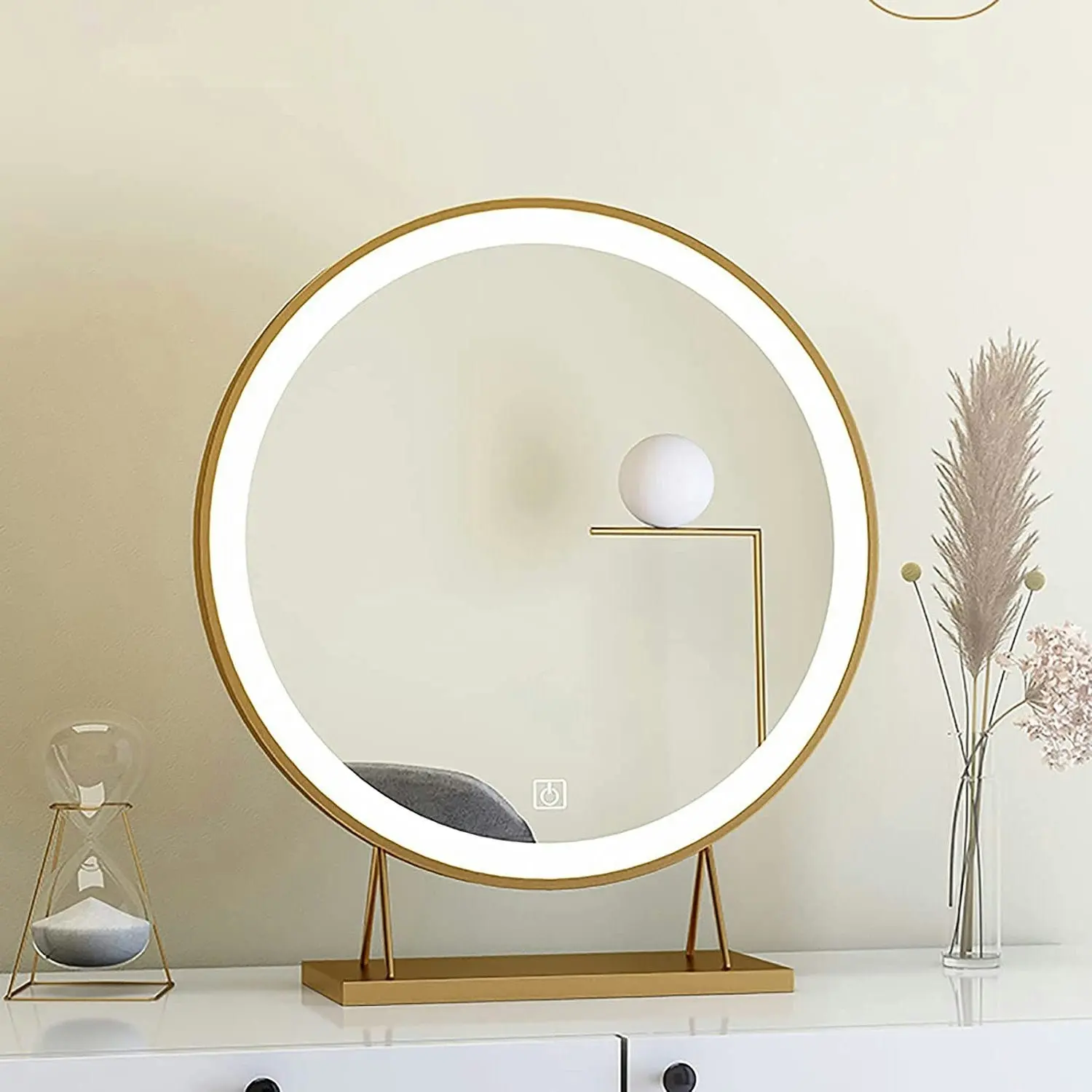 Touch Screen Table Desktop Led Light Vanity Mirror Makeup Round 40Cm