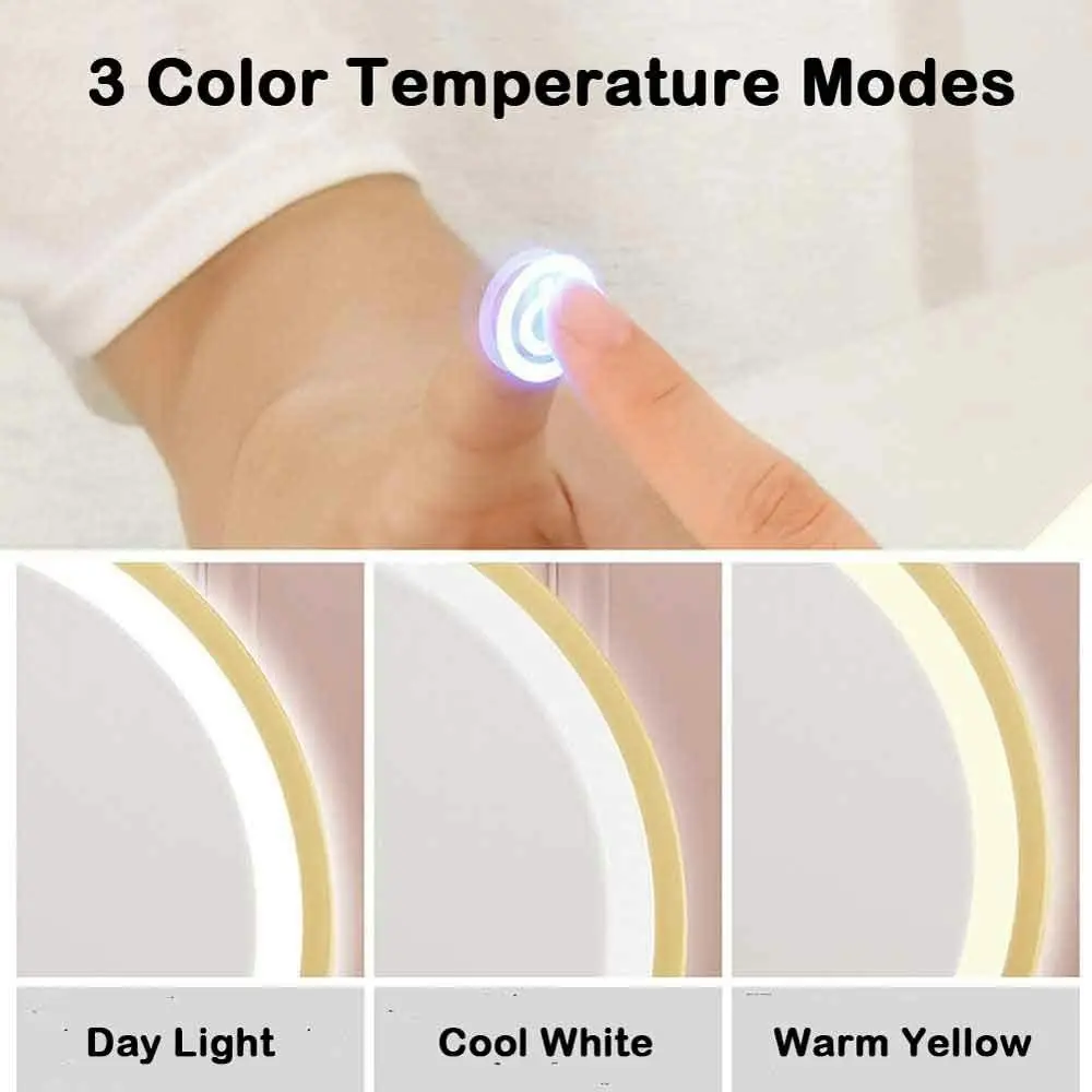 Touch Screen Table Desktop Led Light Vanity Mirror Makeup Round 40Cm