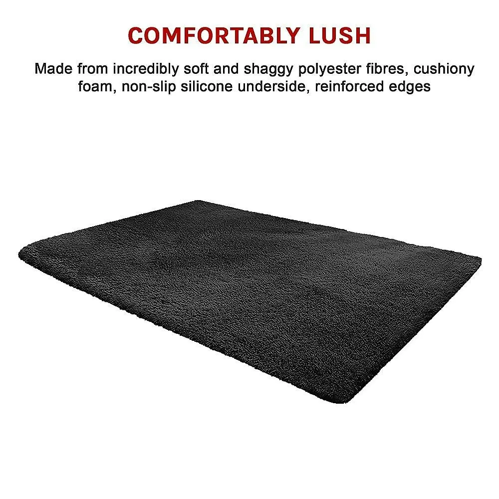 230X200cm Floor Rugs Large Shaggy Area Carpet Bedroom Living Room Mat - Black - One Size