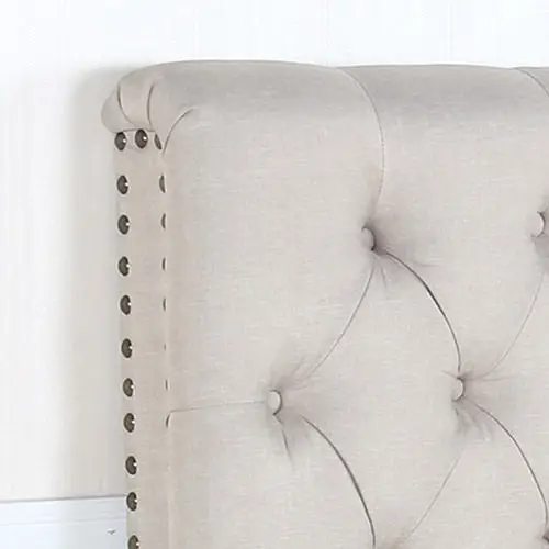 Bed Head Queen Size French Provincial Headboard Upholsterd Fabric Beige - One Size