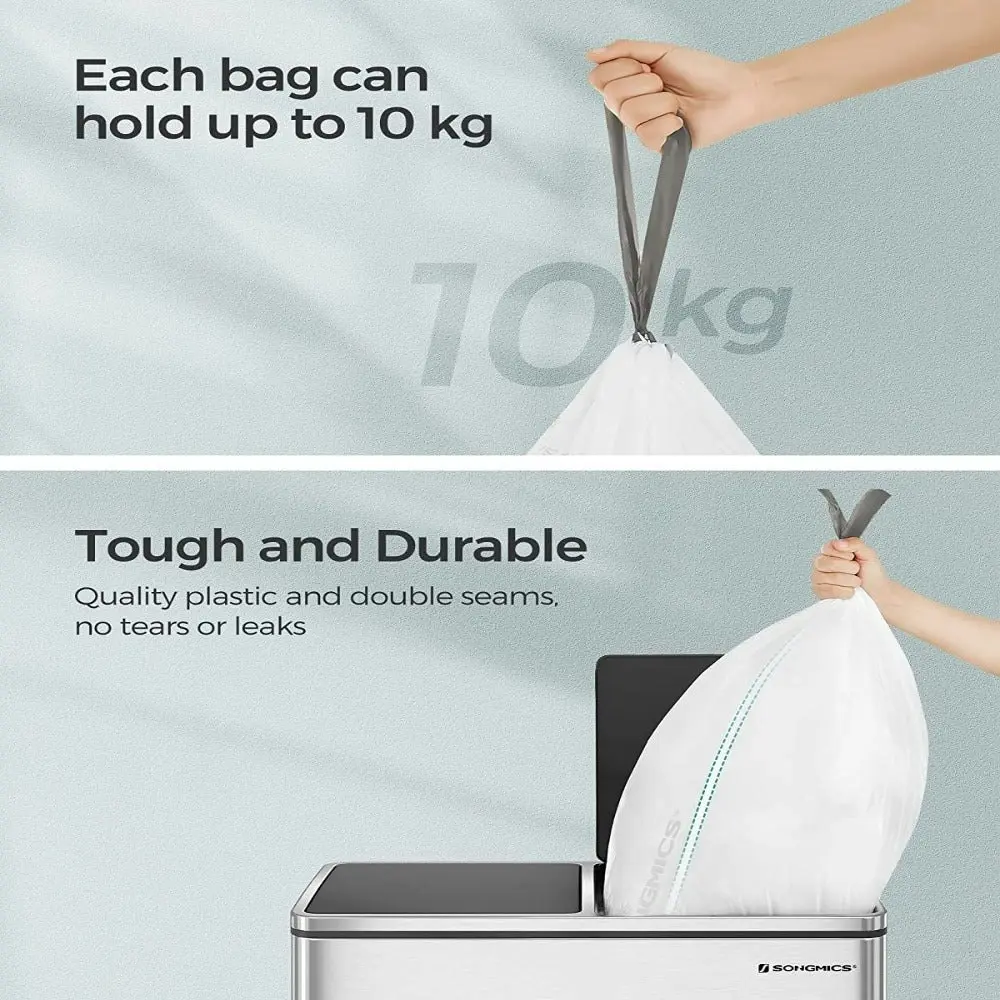 Songmics 2-Roll Drawstring Trash Bags Bundlesuitable For Dual X 30L Rubbish Bin Leakproof, Strong Hdpe, White Garbage Liners - One Size