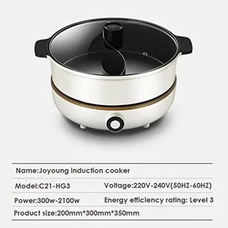 Joyoung Ih Induction Cooker With Hot Pot C21-Cl01, 300W-2100W Adjustable Power Supply, Separated And Stove - One Size