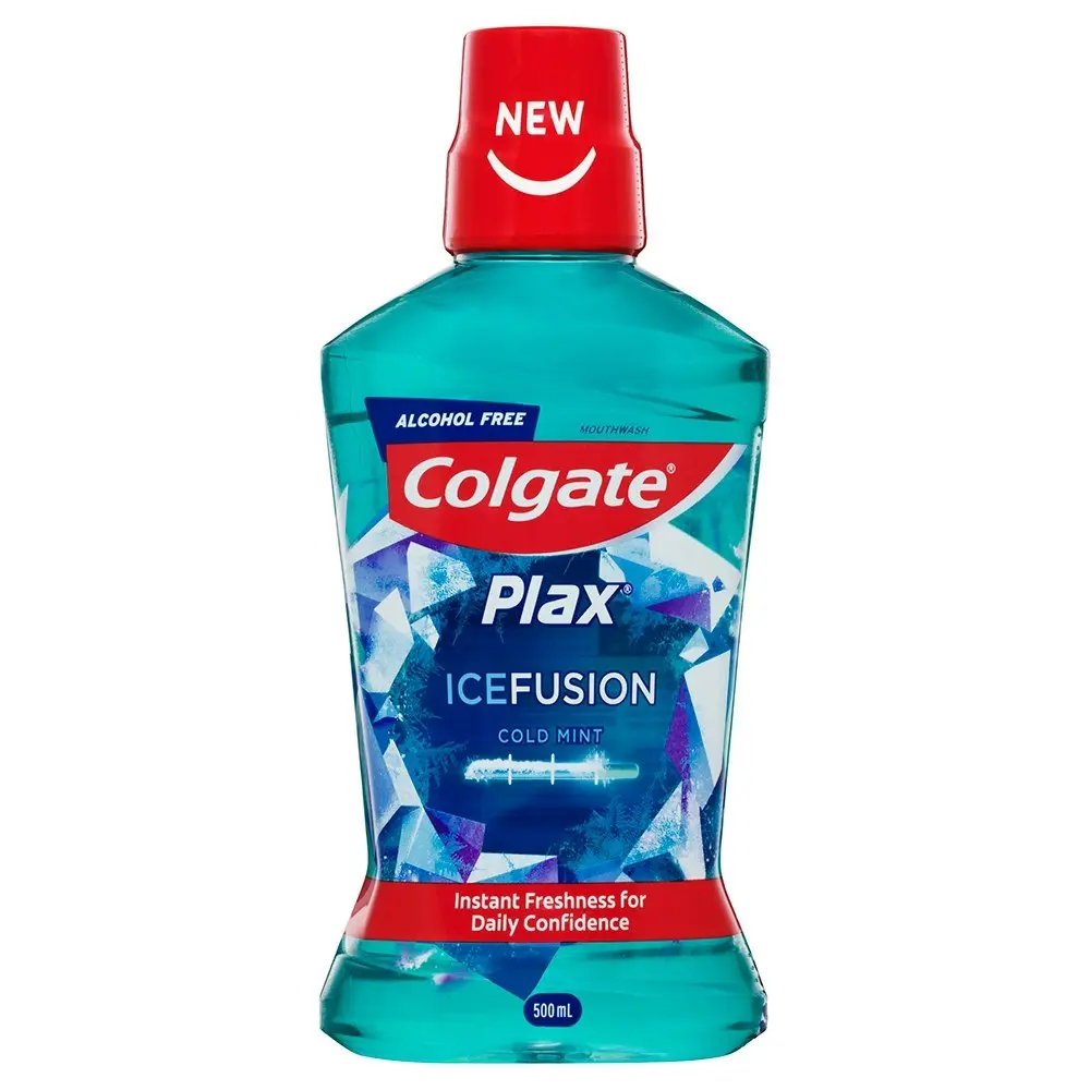 4x Colgate 500ml Plax IceFusion Cold Mint Mouthwash Alcohol Free Oral Care