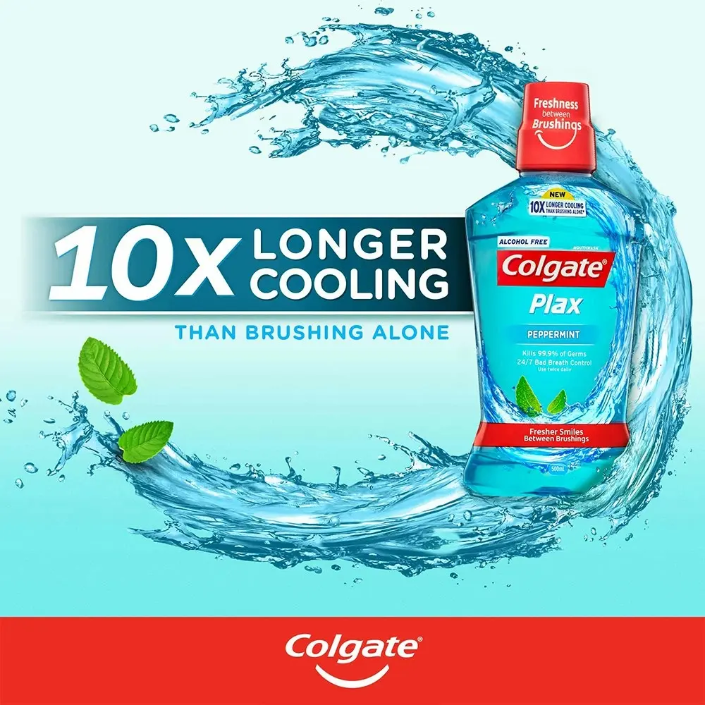 2x Colgate 500ml  Plax Peppermint Mouthwash Alcohol Free Mouth Wash Oral Care