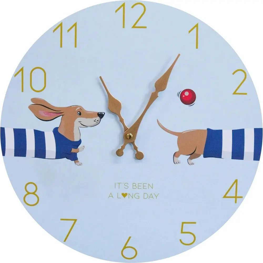 2x LVD Dachshund Hanging Wall Clock Analogue 34cm Round Home/Office Room Decor