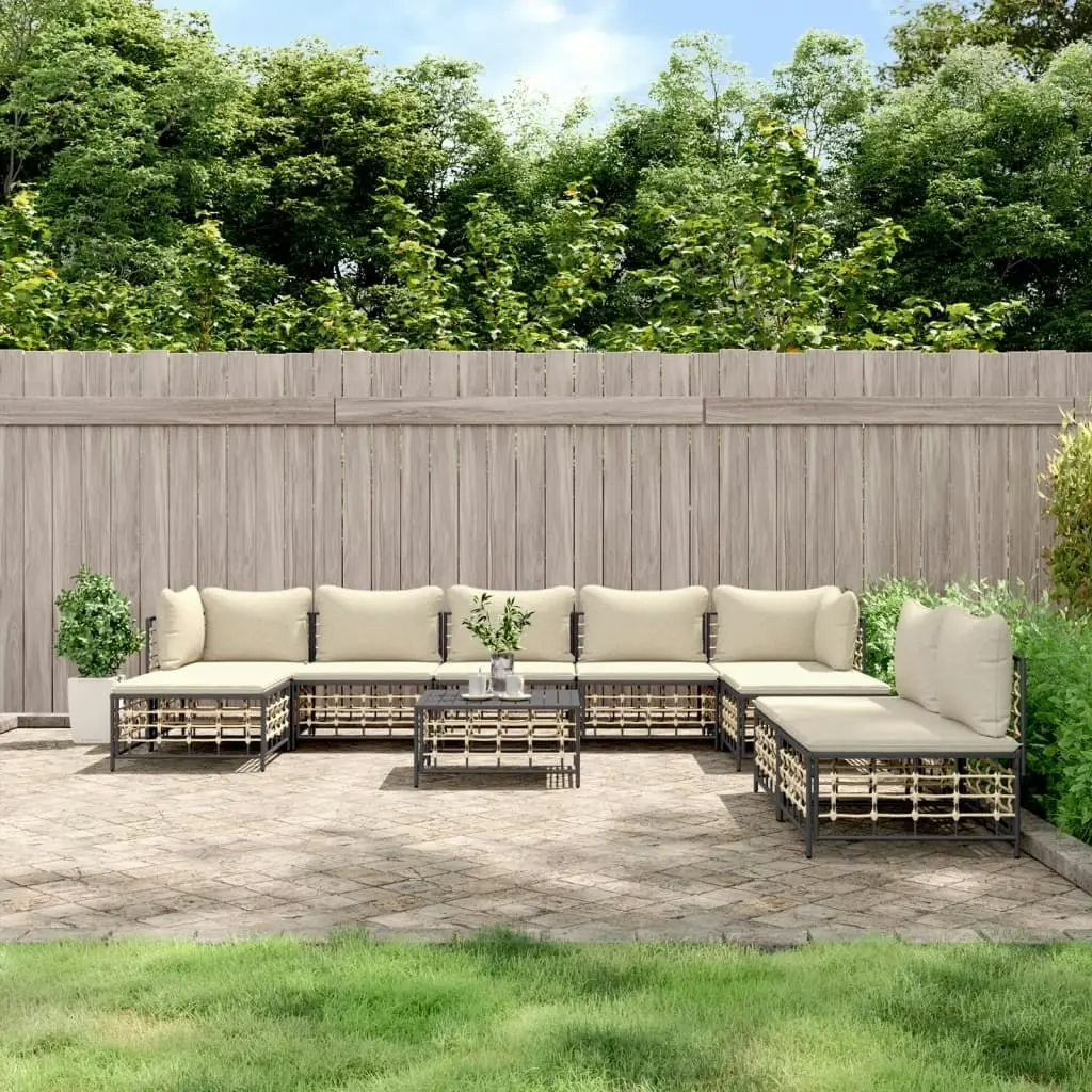 10 Piece Garden Lounge Set with Cushions Anthracite Poly Rattan 3186804