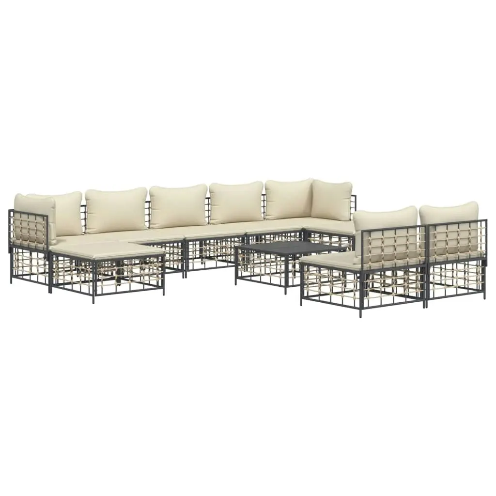 10 Piece Garden Lounge Set with Cushions Anthracite Poly Rattan 3186804