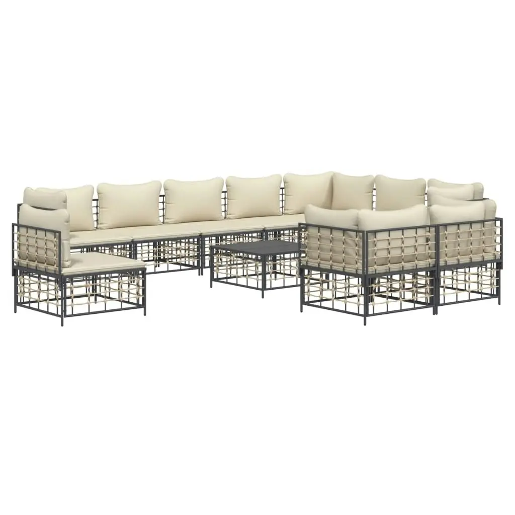 11 Piece Garden Lounge Set with Cushions Anthracite Poly Rattan 3186806