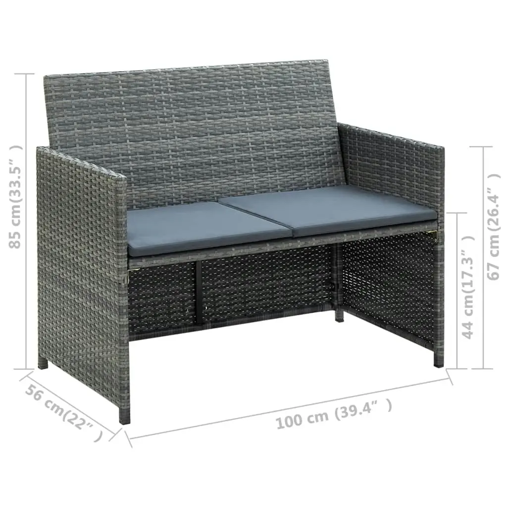 2 Seater Garden Sofa with Cushions Grey Poly Rattan 43912